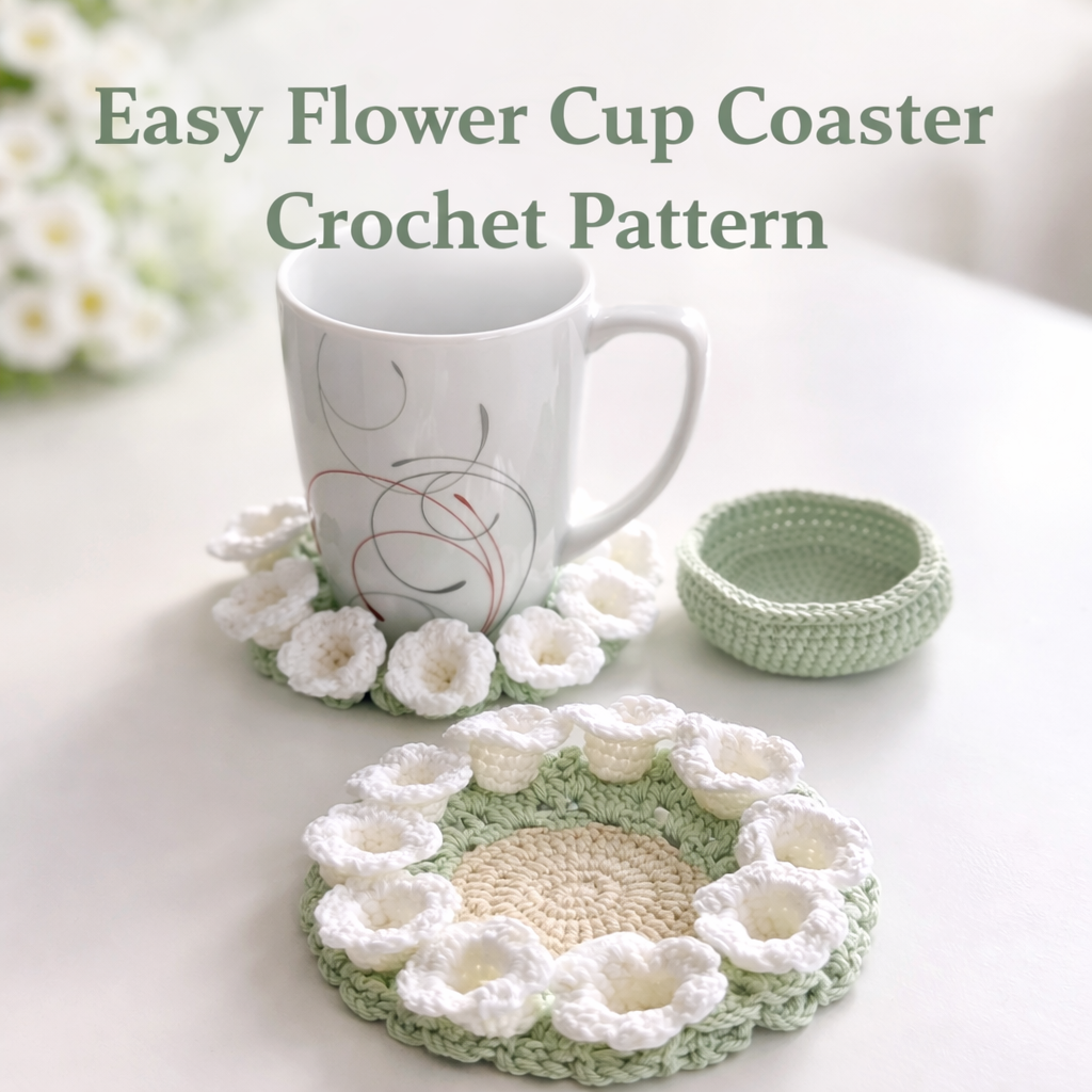 Easy Flower Cup Coaster Crochet Pattern – Beginner Friendly Floral Coaster
