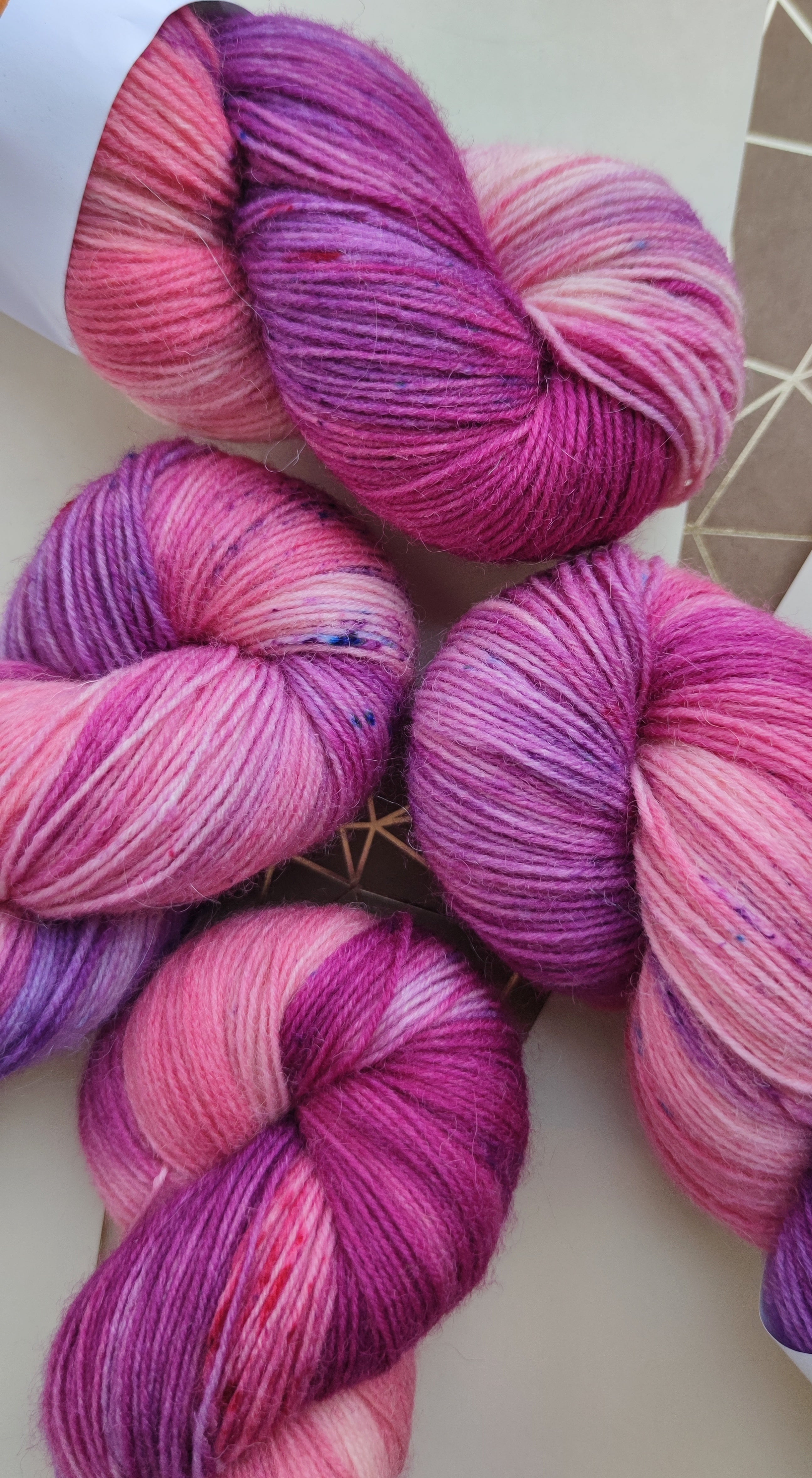 Hand Dyed Sock Yarn Pink Purple Variegated, Fingering Weight Wool Nylon Yarn for Knitting Socks