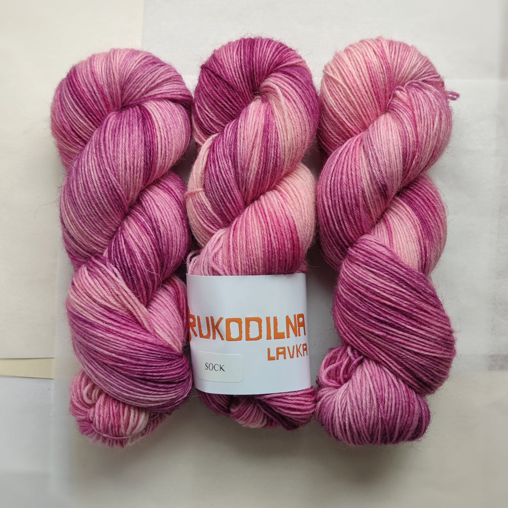 Hand dyed pink variegated sock yarn, merino nylon skein for knitting socks