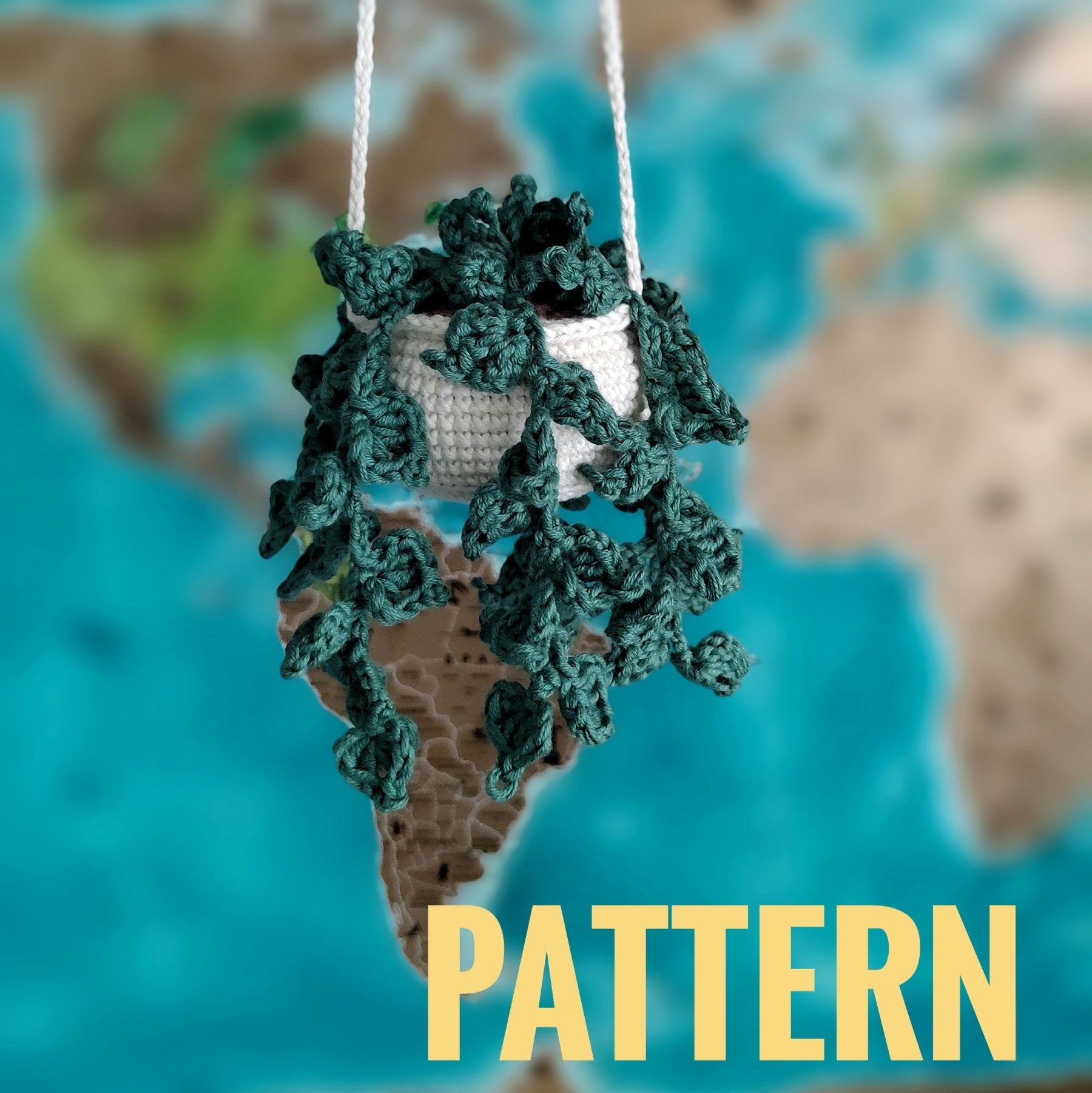 Crochet hanging plant decor made from cotton yarn, easy crochet pattern for car and home accessories