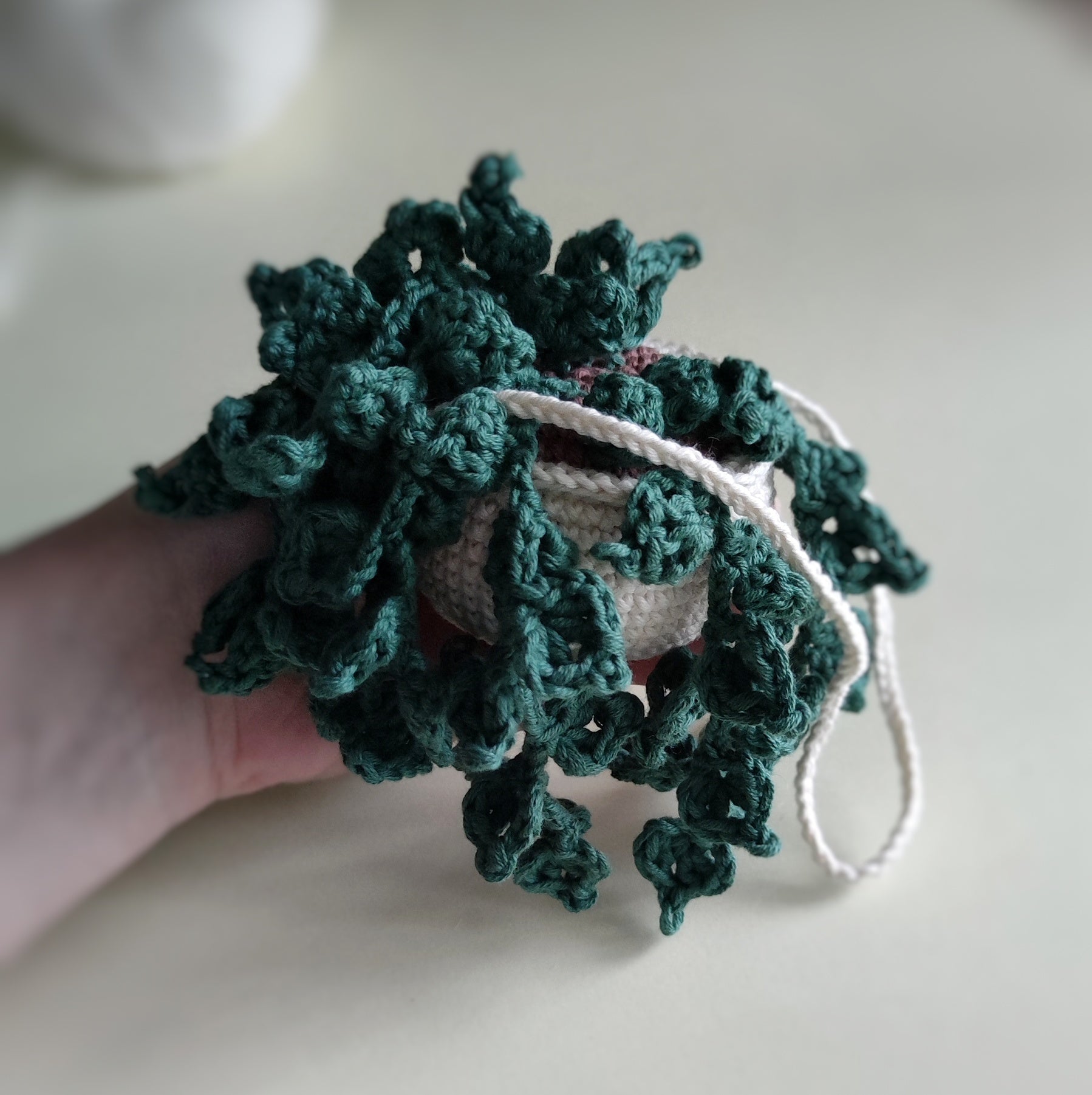 Crochet hanging plant decor made from cotton yarn, easy crochet pattern for car and home accessories