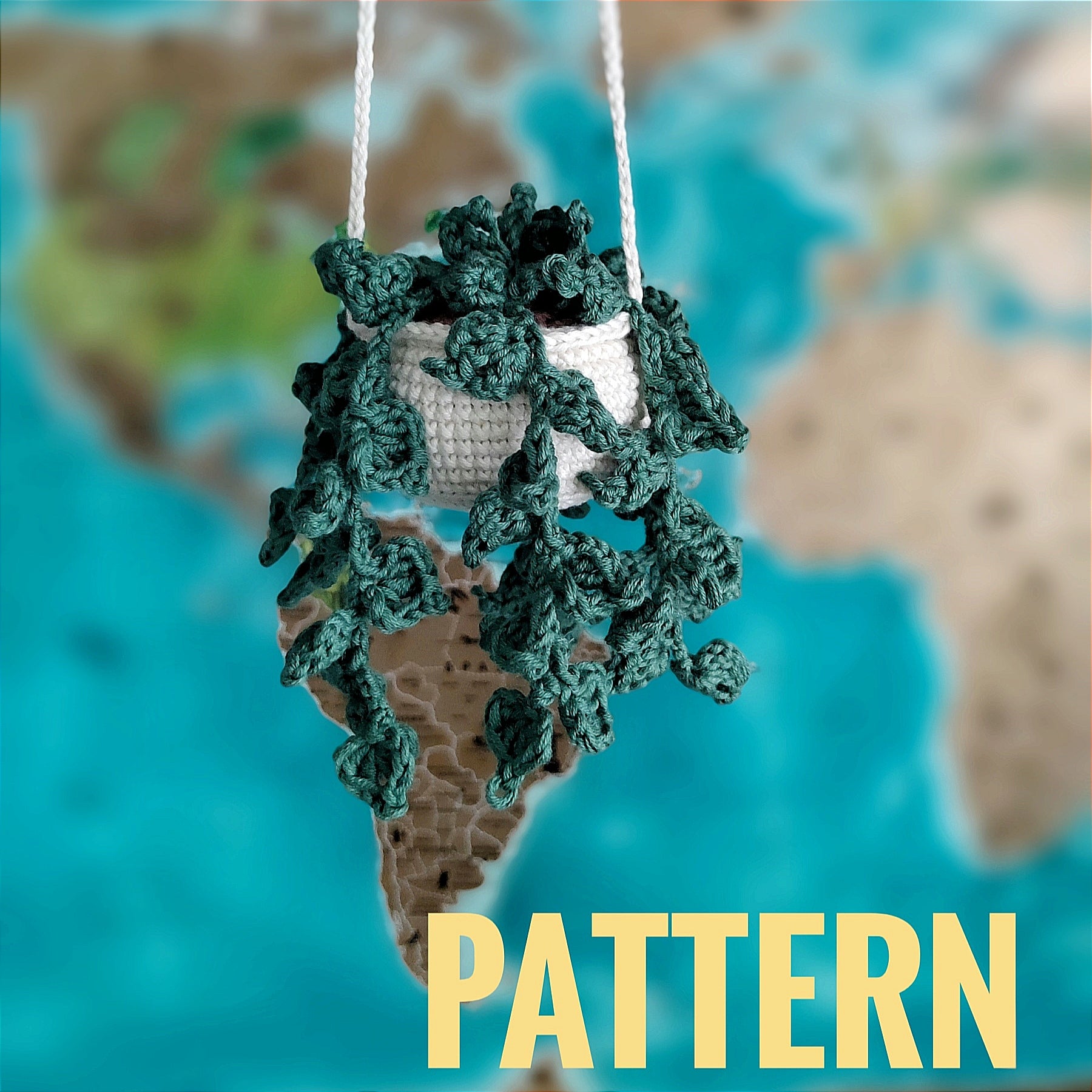 Crochet hanging plant decor made from cotton yarn, easy crochet pattern for car and home accessories