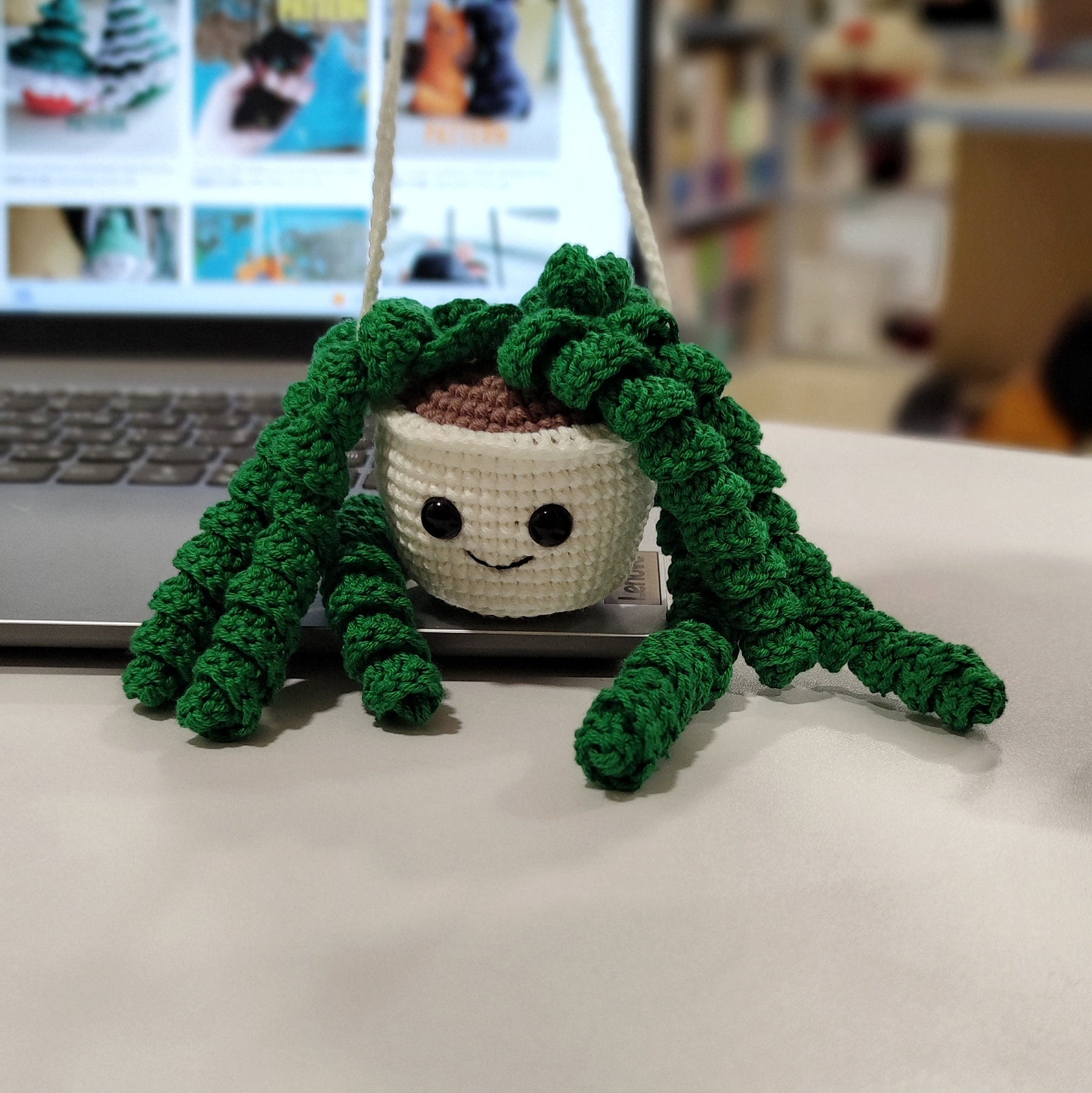 Crochet plant car accessories decor, handmade crochet hanging plant for car mirror and small spaces