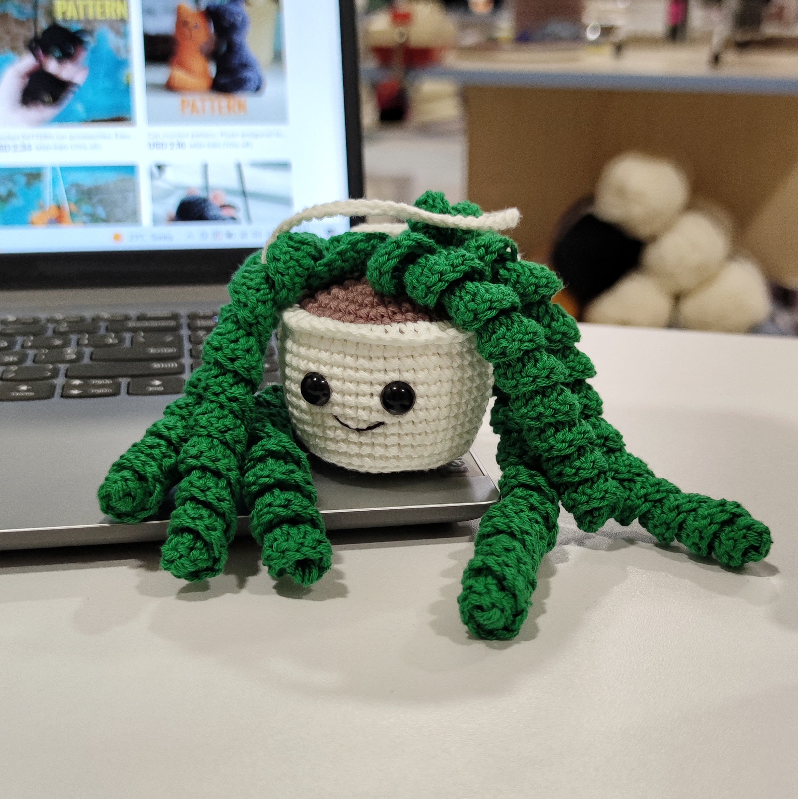 Crochet plant car accessories decor, handmade crochet hanging plant for car mirror and small spaces