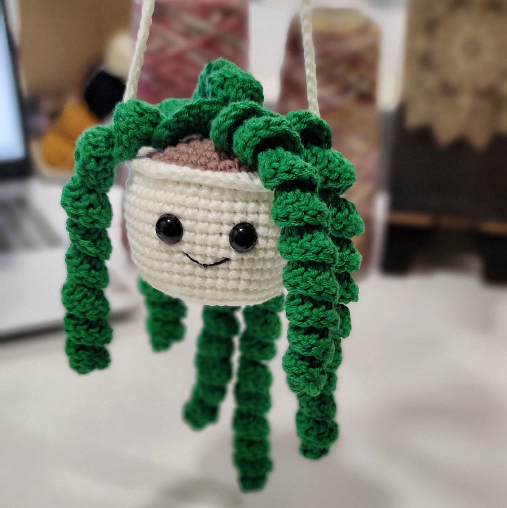 Crochet plant car accessories decor, handmade crochet hanging plant for car mirror and small spaces