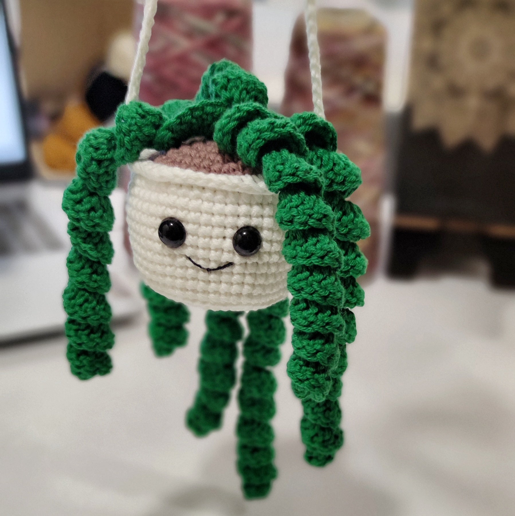 Crochet plant car accessories decor, handmade crochet hanging plant for car mirror and small spaces