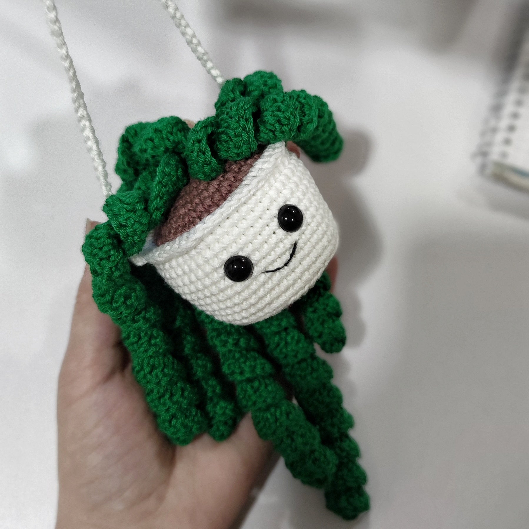 Crochet plant car accessories decor, handmade crochet hanging plant for car mirror and small spaces