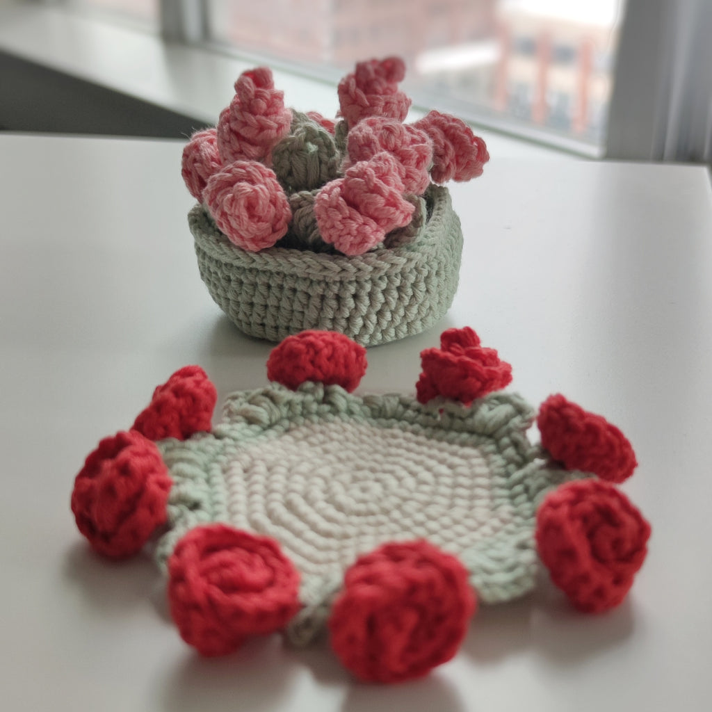 Crochet Rose Coaster Pattern, Beginner DIY Home Decor (PDF Pattern)