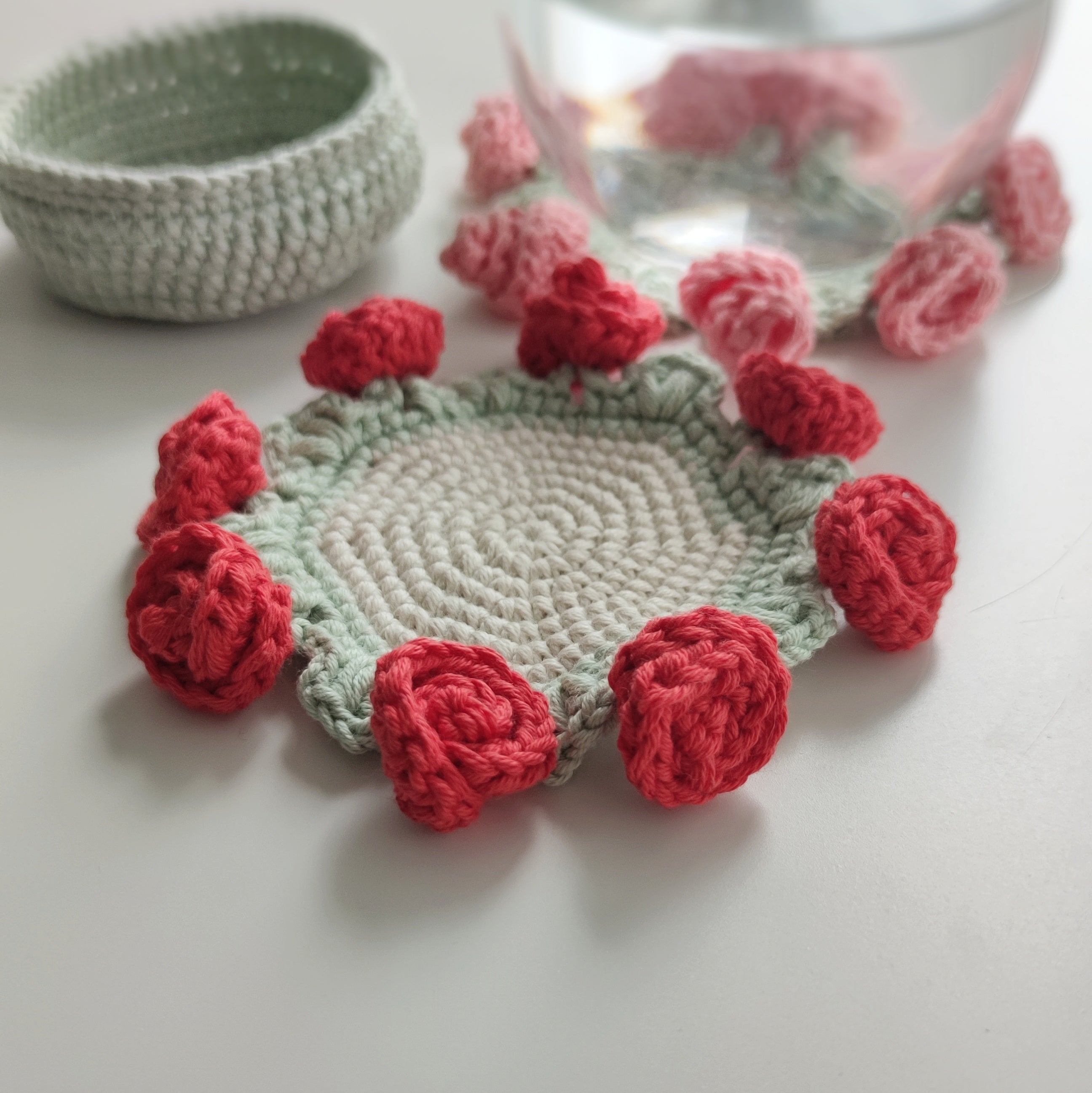Crochet Rose Coaster Pattern, Beginner DIY Home Decor (PDF Pattern)