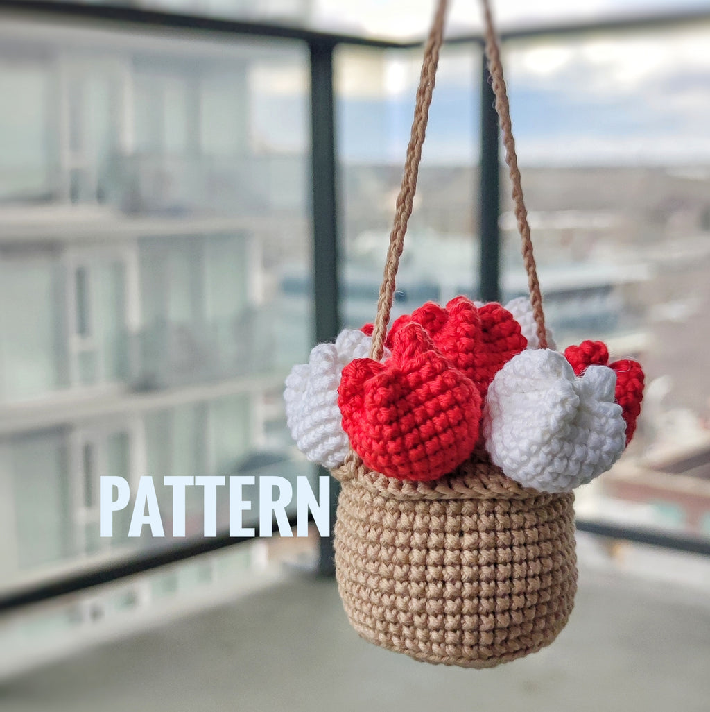 Crochet tulip hanging flower pot amigurumi decoration handmade crochet plant pattern