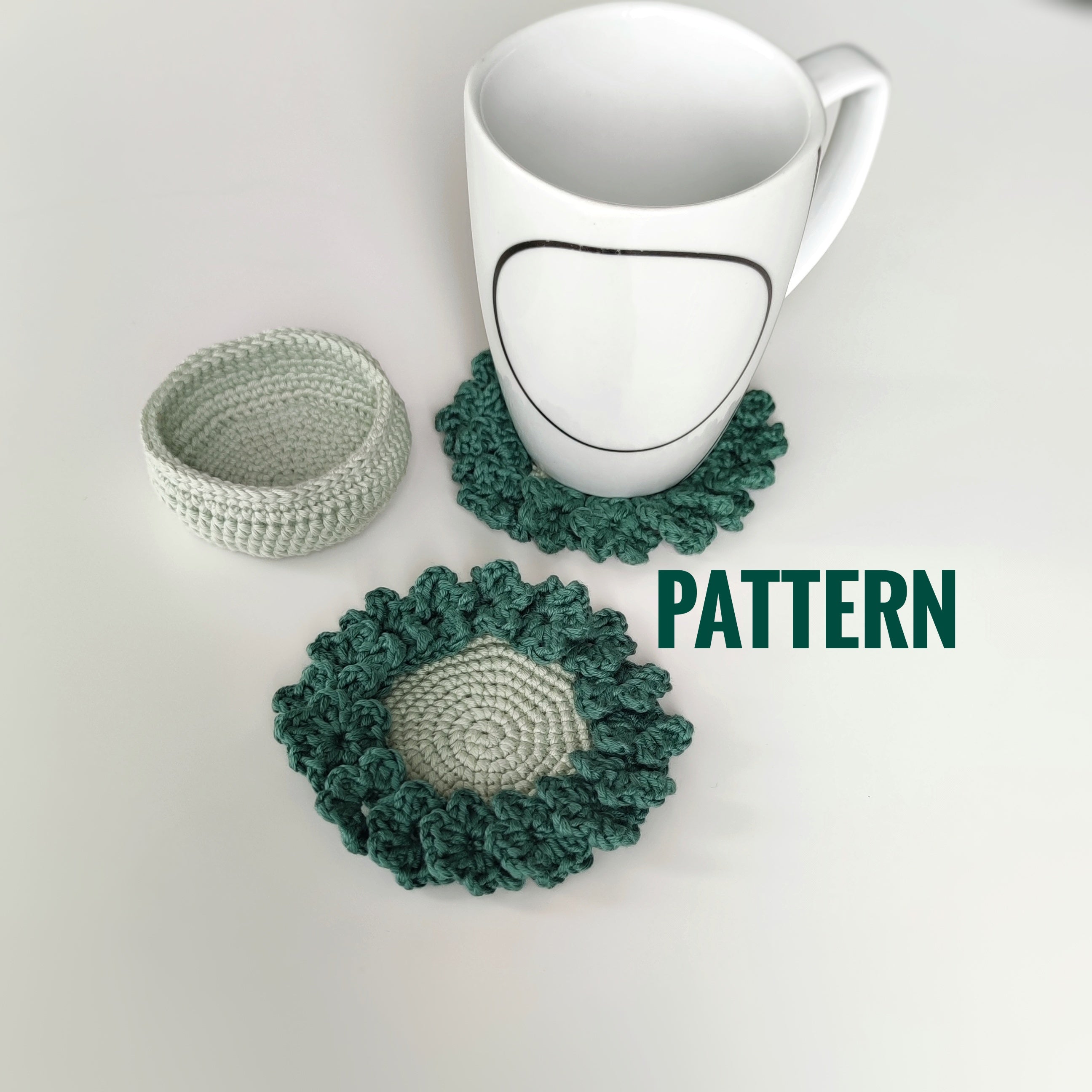 Clover crochet coaster pattern with shamrock shape, green textured mug rug for coffee cup, St Patrick’s Day inspired crochet decor
