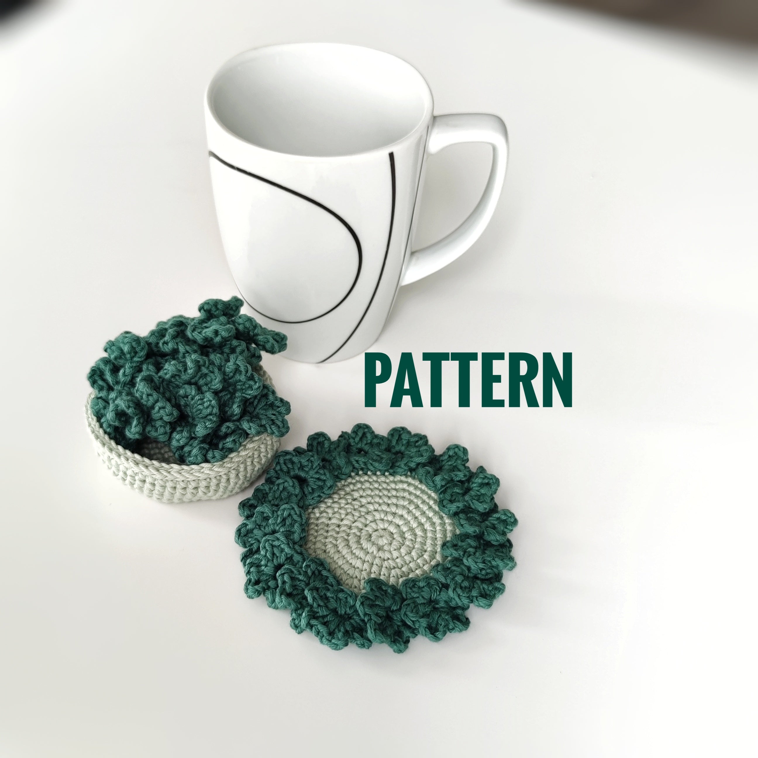 Clover crochet coaster pattern with shamrock shape, green textured mug rug for coffee cup, St Patrick’s Day inspired crochet decor