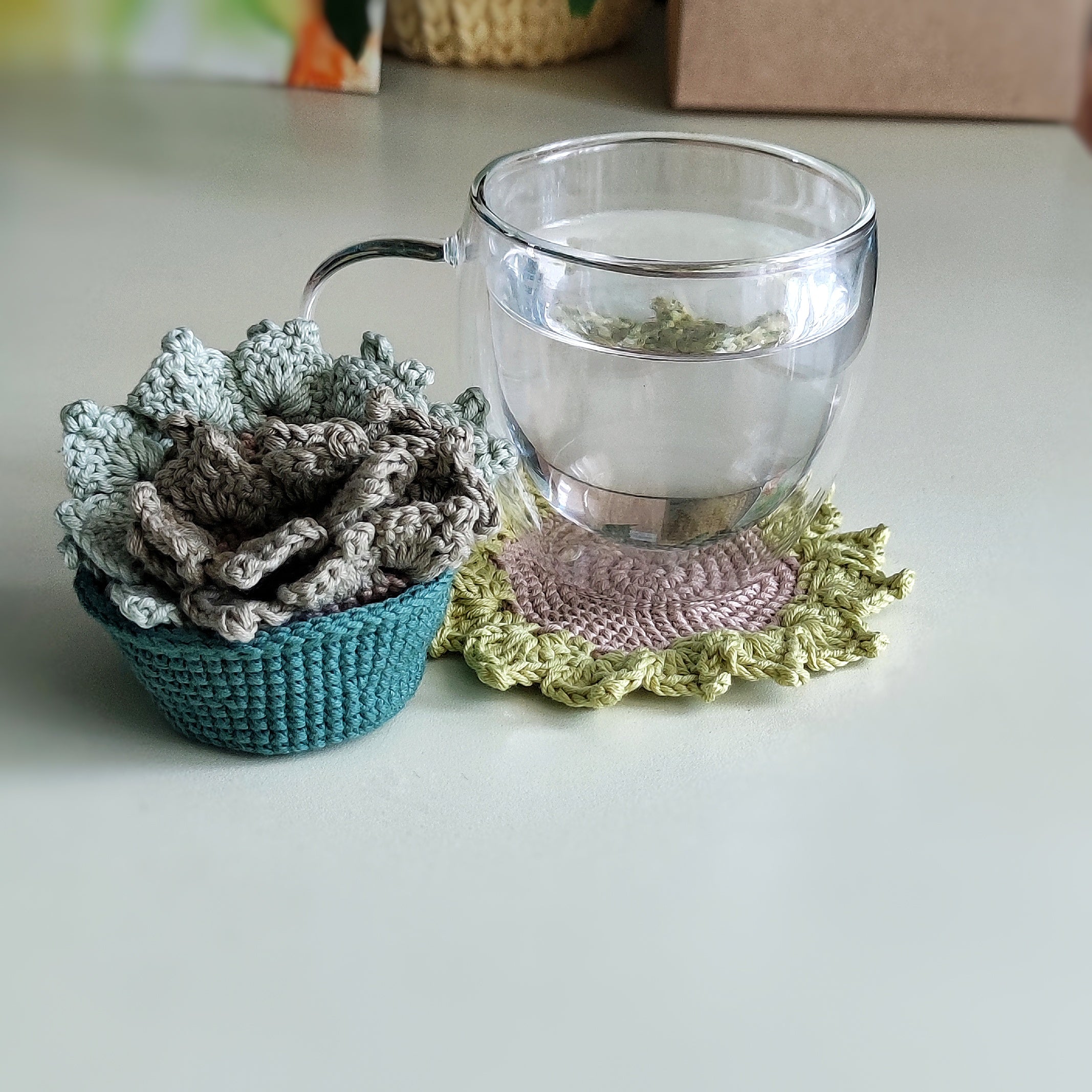 Crochet Succulent Coaster Pattern – Flower Cup Coaster PDF Tutorial
