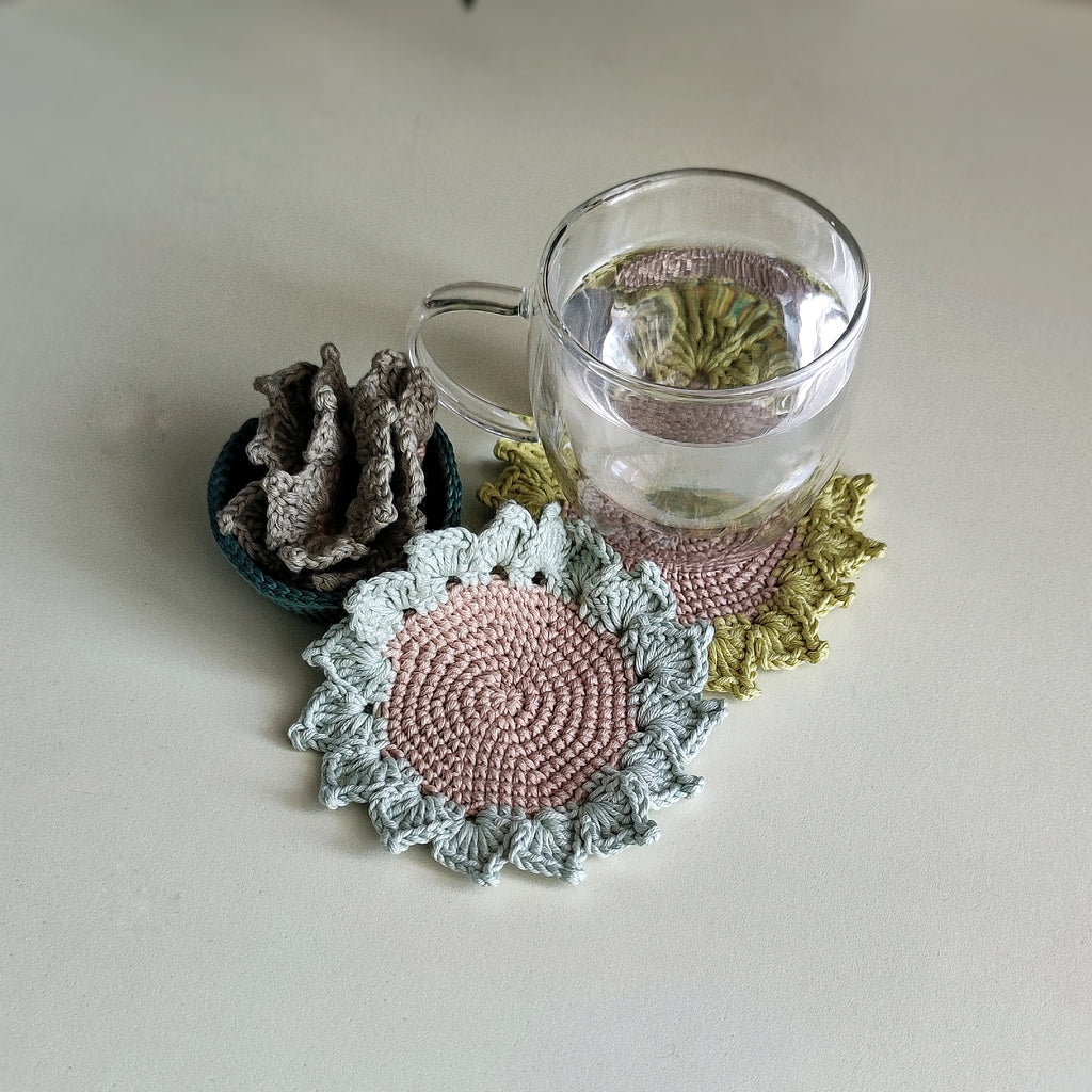 Crochet Succulent Coaster Pattern – Flower Cup Coaster PDF Tutorial