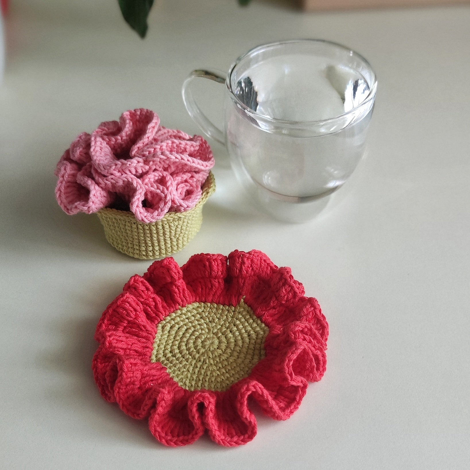 Crochet Coaster Pattern – Ruffled Flower Cup Coaster PDF