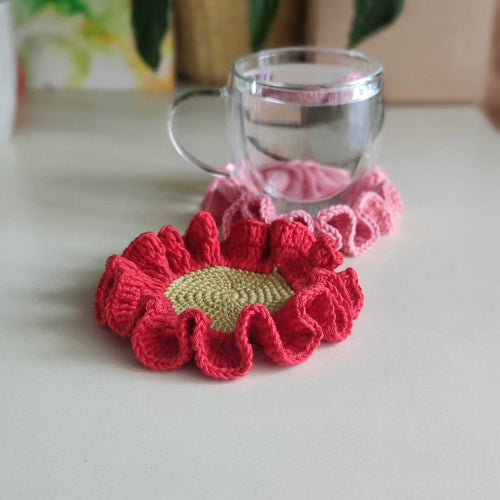 Crochet Coaster Pattern – Ruffled Flower Cup Coaster PDF