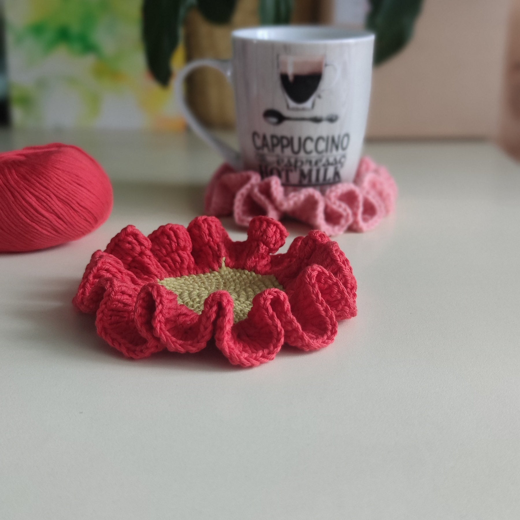 Crochet Coaster Pattern – Ruffled Flower Cup Coaster PDF