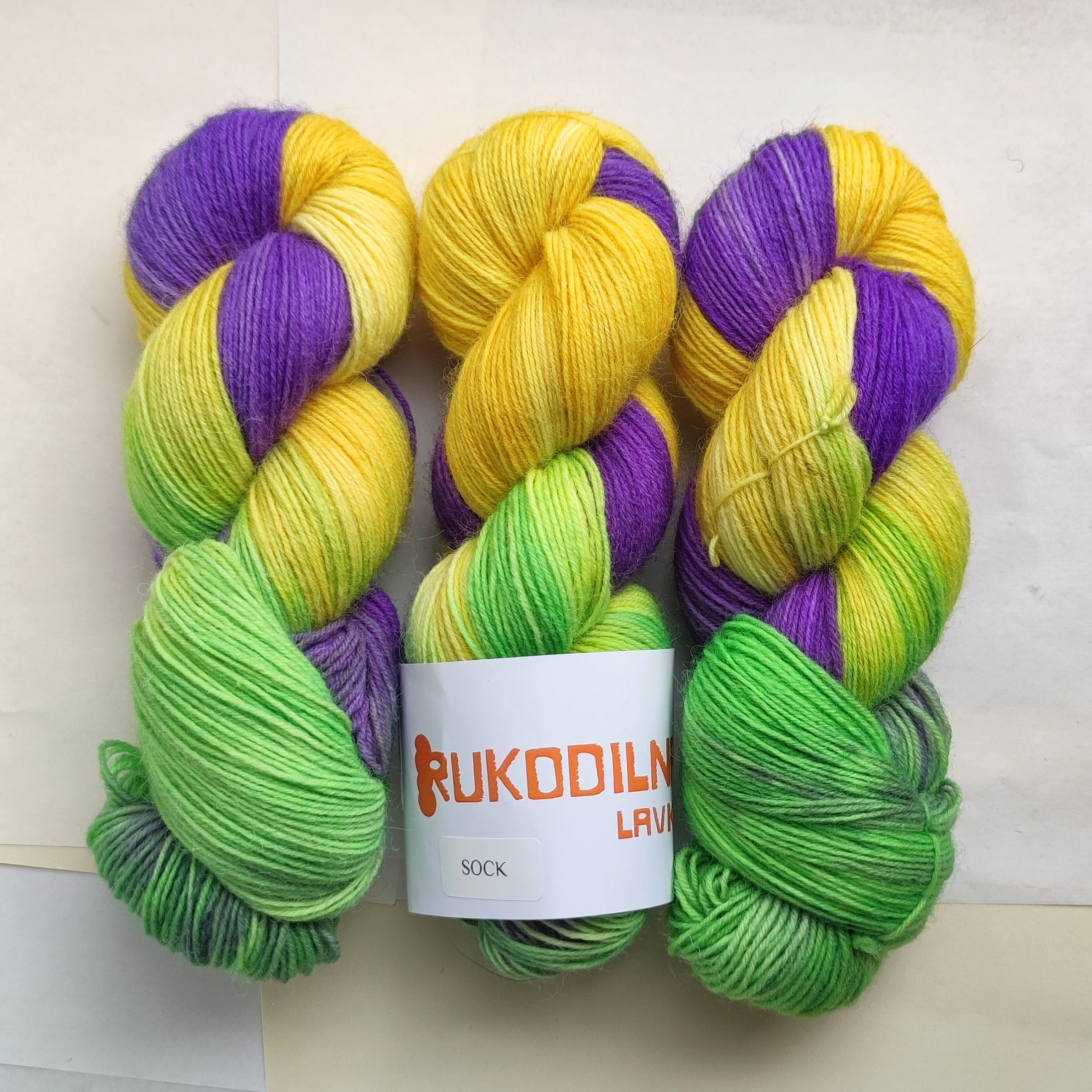 Hand Dyed Sock Yarn – Purple Yellow Green Variegated Yarn, 100g Fingering Weight Superwash Wool