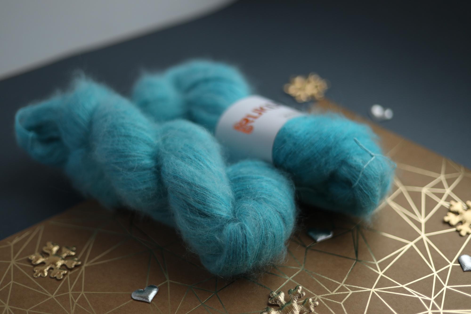 hand dyed turquoise silk mohair yarn skein by Rukodilna Lavka lace weight knitting yarn