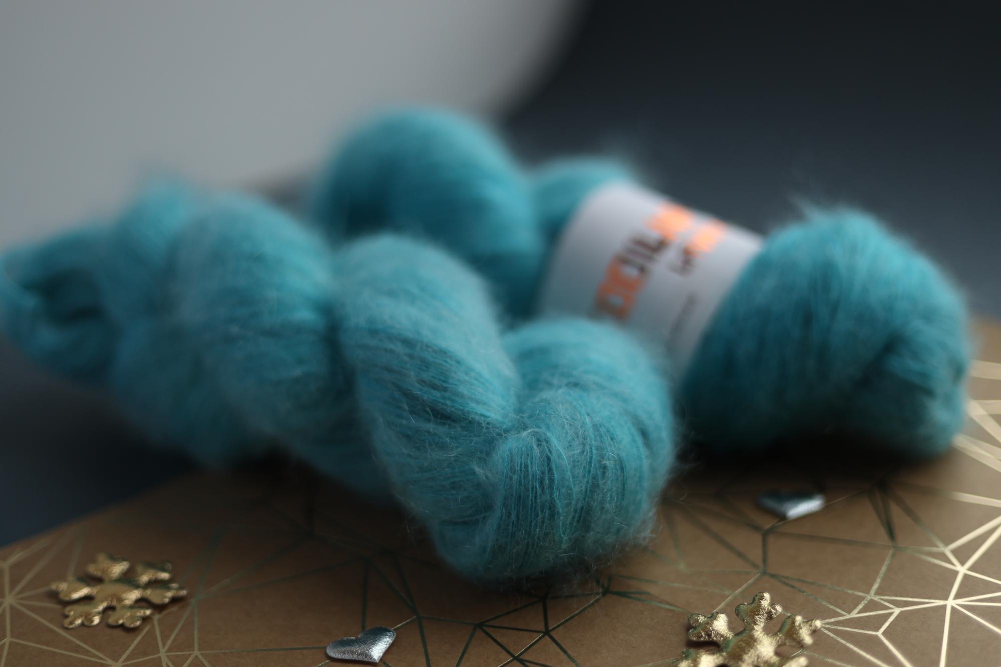 hand dyed turquoise silk mohair yarn skein by Rukodilna Lavka lace weight knitting yarn