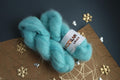 hand dyed turquoise silk mohair yarn skein lace weight fluffy knitting yarn