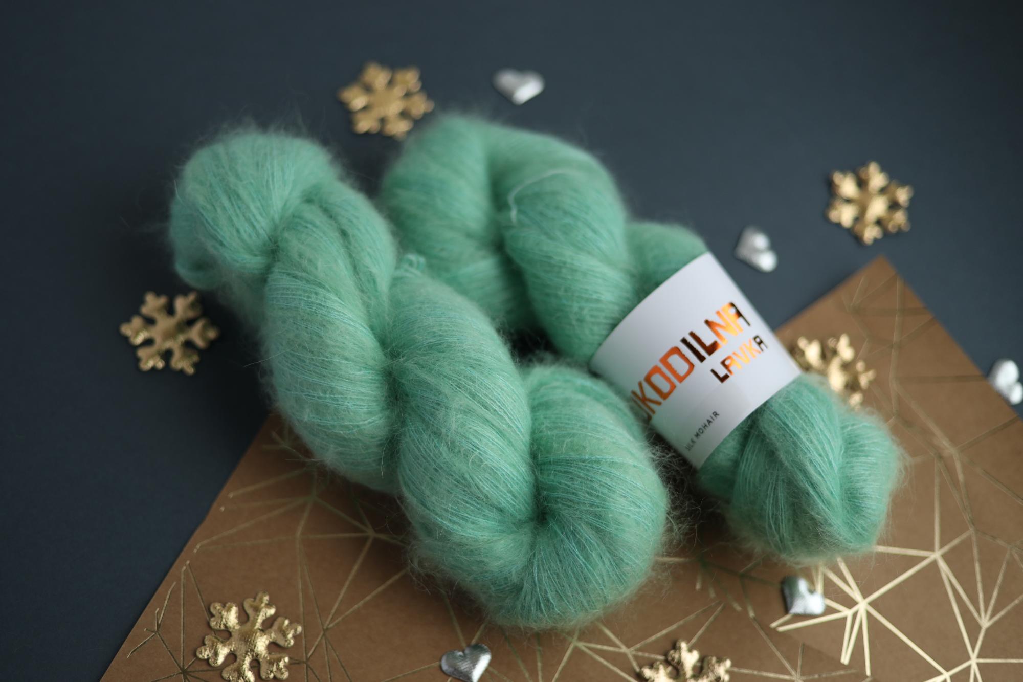 hand dyed mint green silk mohair yarn skein fluffy lace weight knitting yarn