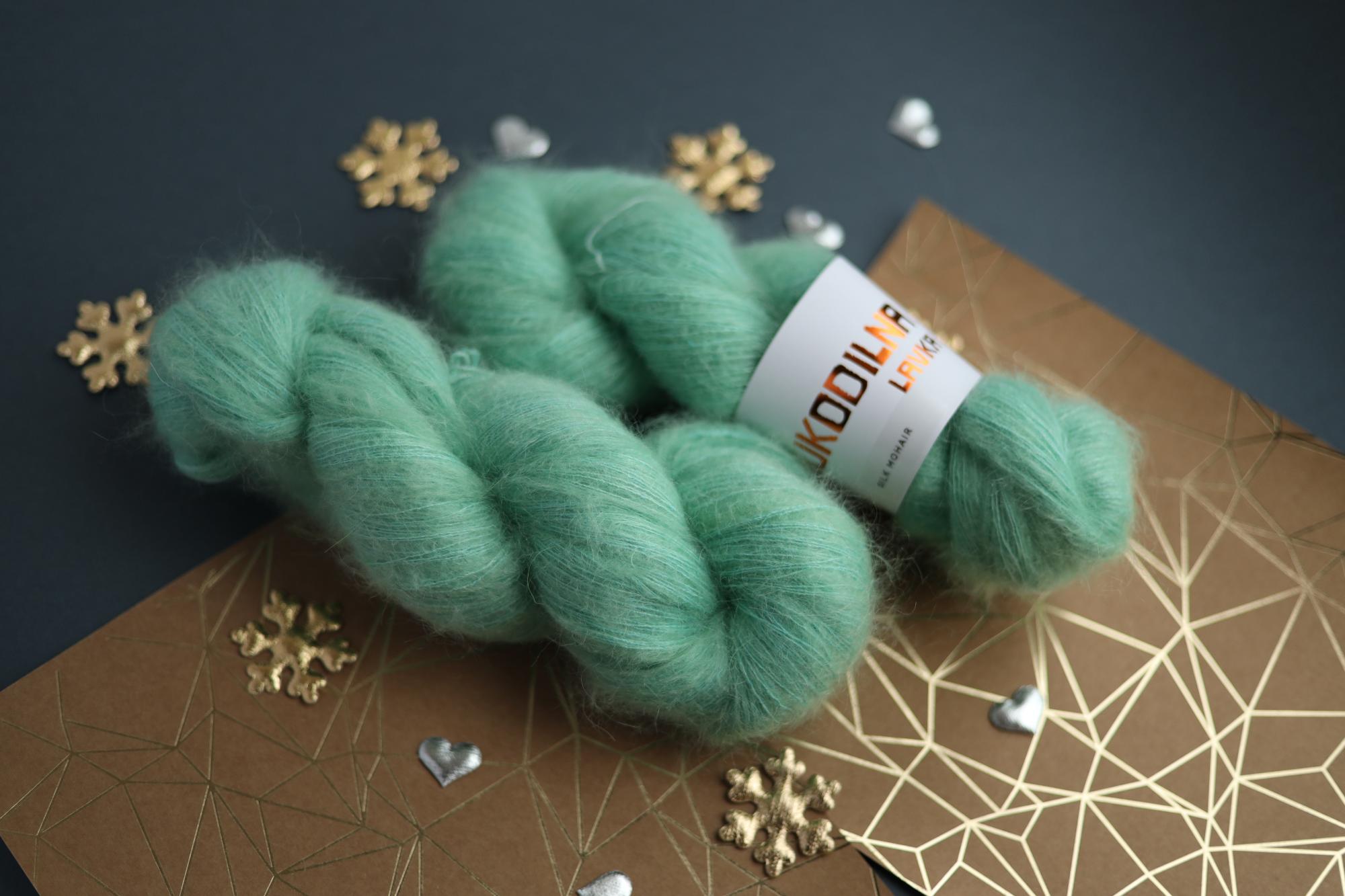 hand dyed mint green silk mohair yarn skein fluffy lace weight knitting yarn