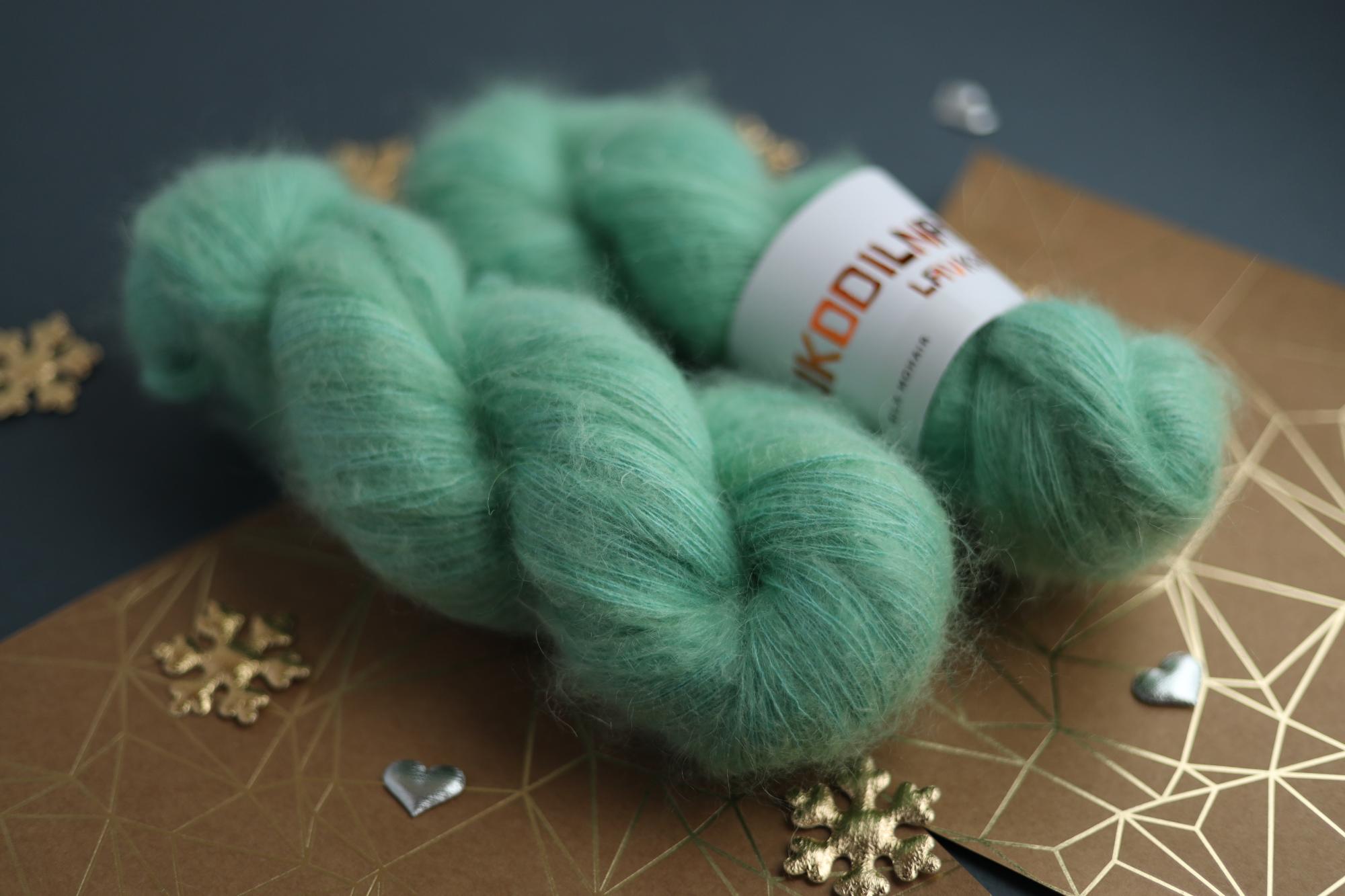 hand dyed mint green silk mohair yarn skein fluffy lace weight knitting yarn