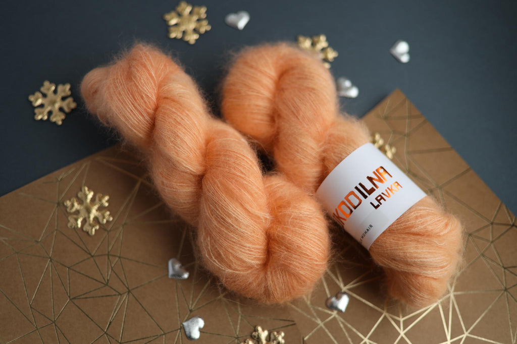 hand dyed apricot silk mohair yarn skein fluffy lace weight knitting yarn