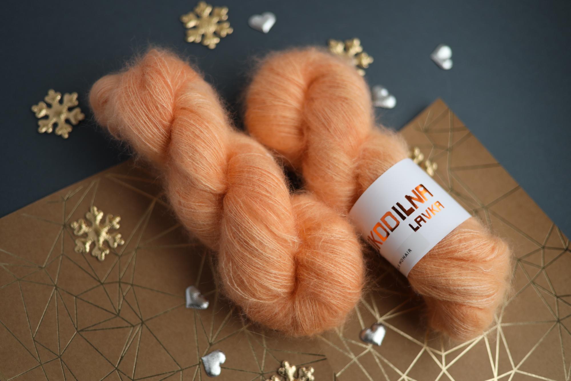 hand dyed apricot silk mohair yarn skein fluffy lace weight knitting yarn