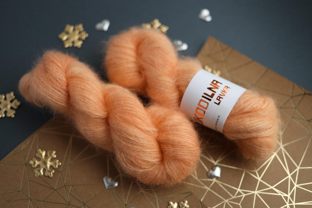 hand dyed apricot silk mohair yarn skein fluffy lace weight knitting yarn
