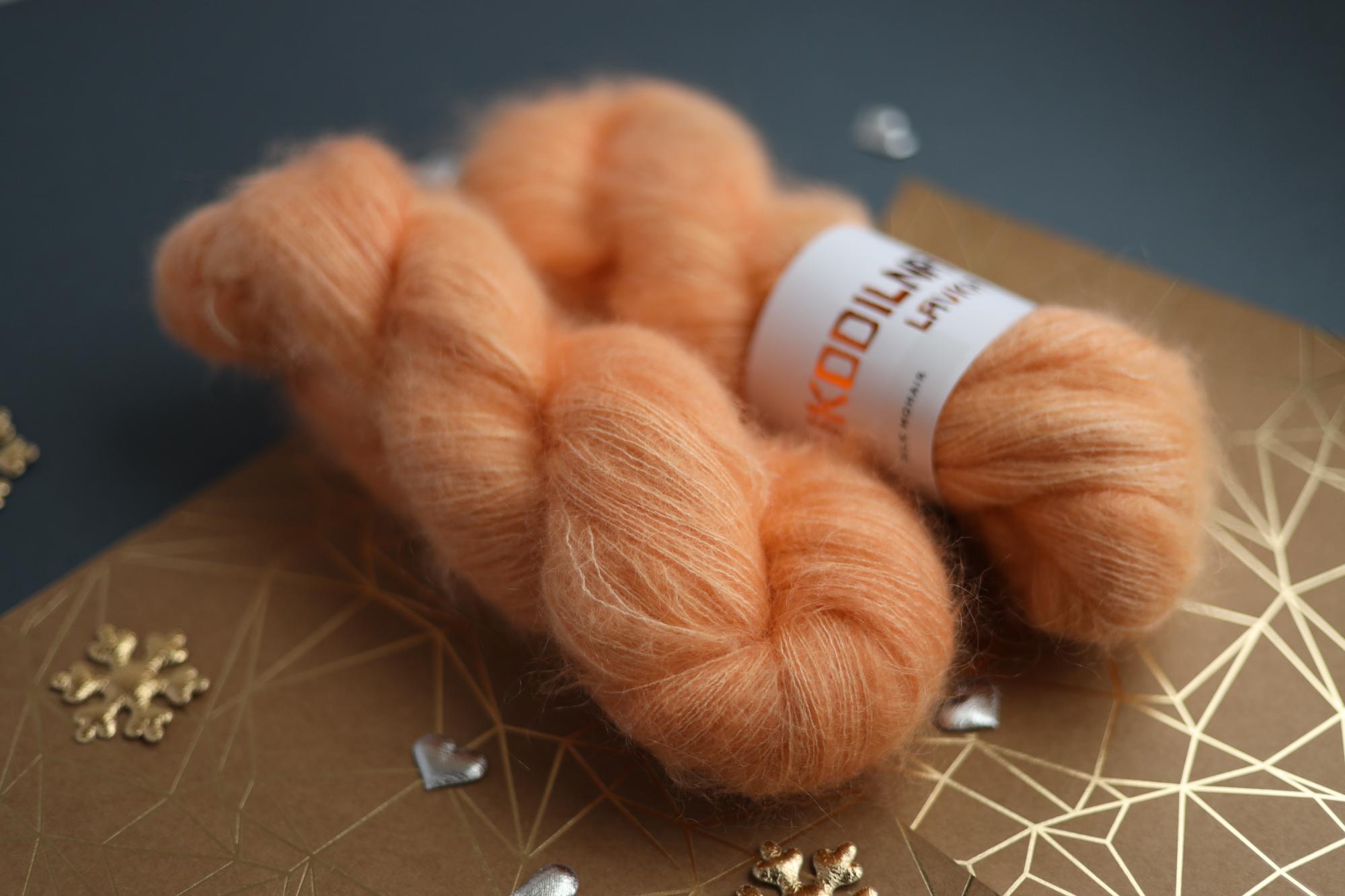 hand dyed apricot silk mohair yarn skein fluffy lace weight knitting yarn