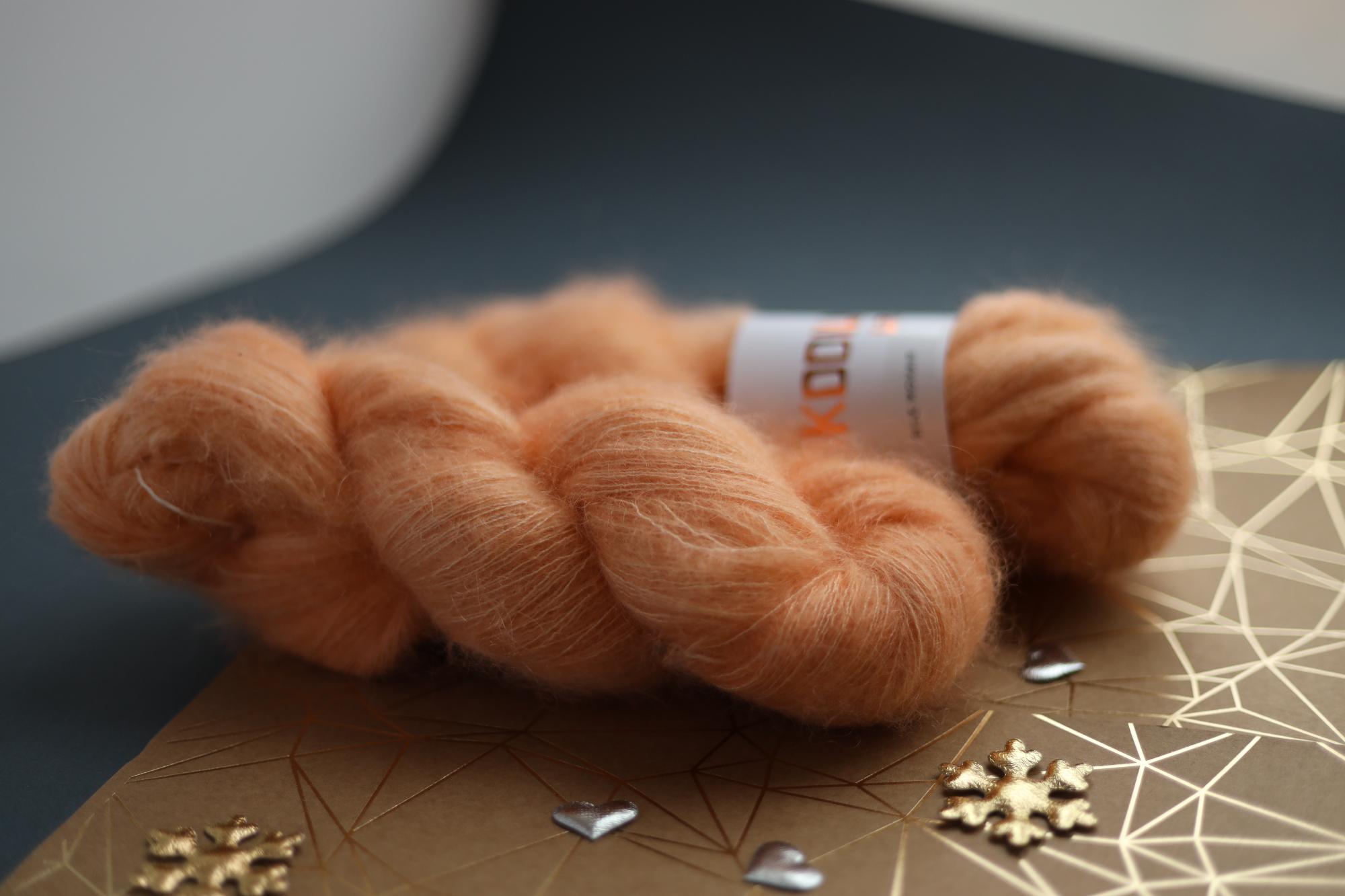 hand dyed apricot silk mohair yarn skein fluffy lace weight knitting yarn