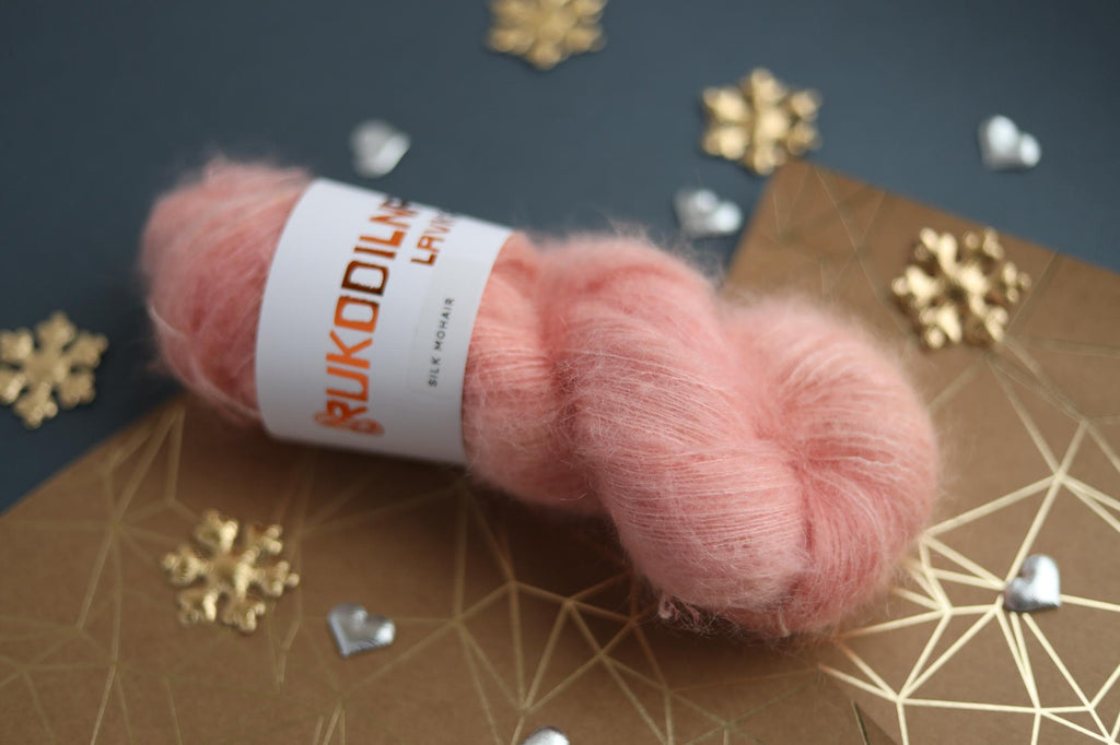 hand dyed silk mohair yarn skein in peach color by Rukodilna Lav