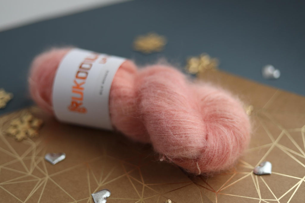 hand dyed silk mohair yarn skein in peach color by Rukodilna Lav