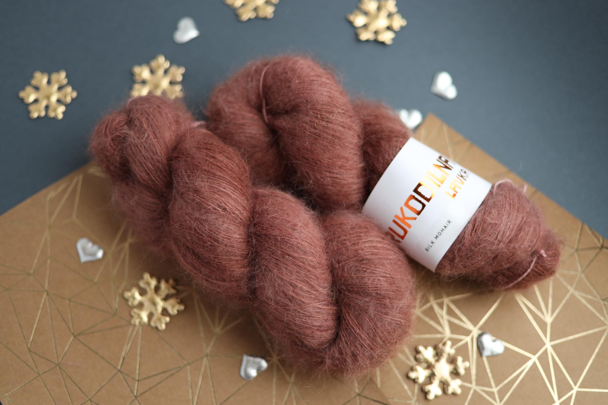 Hand-Dyed Kid Mohair Silk Yarn – Brown Lace Weight Fluffy Yarn for Knitting