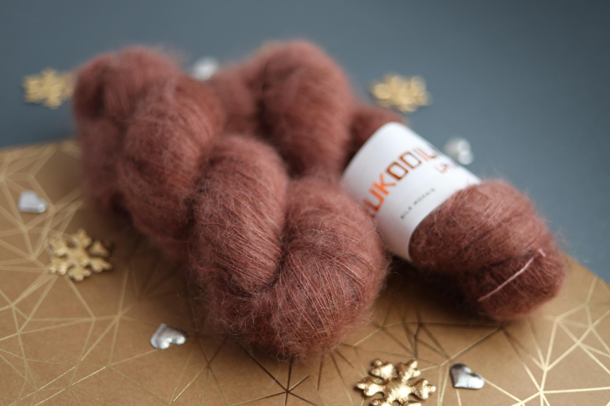 Hand-Dyed Kid Mohair Silk Yarn – Brown Lace Weight Fluffy Yarn for Knitting