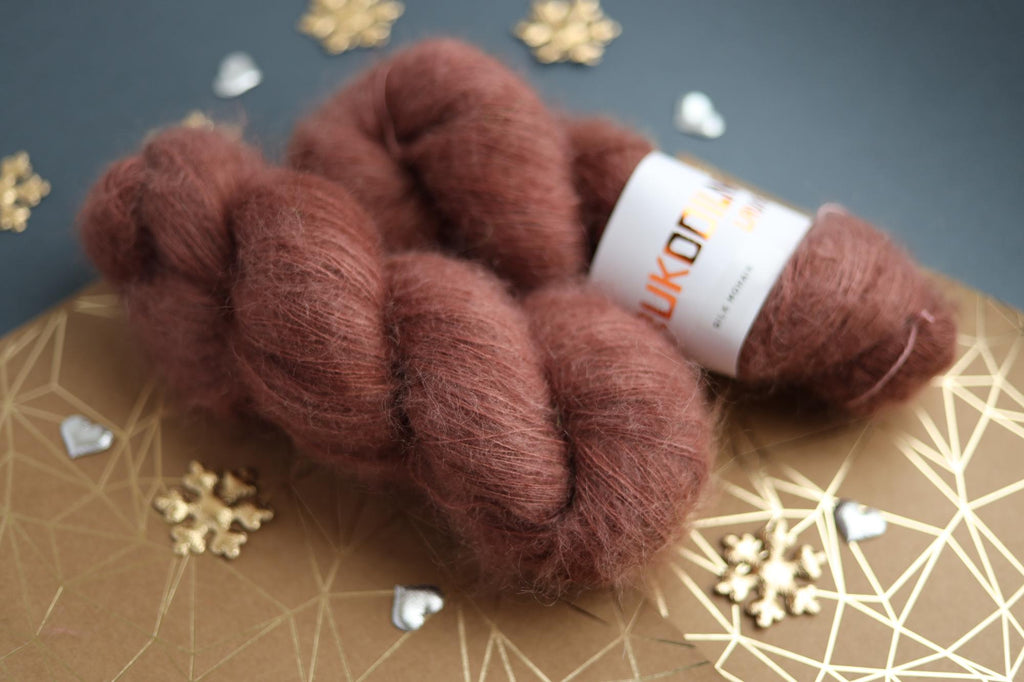 Hand-Dyed Kid Mohair Silk Yarn – Brown Lace Weight Fluffy Yarn for Knitting