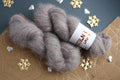 hand dyed taupe gray mohair silk yarn skein with soft halo texture