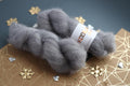 hand dyed silver gray mohair silk yarn skein with soft fluffy halo