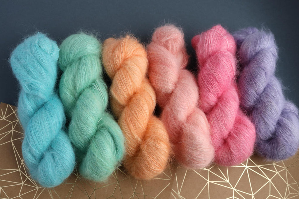 pink silk mohair yarn skeins hand dyed fluffy lace yarn rukodilna lavka