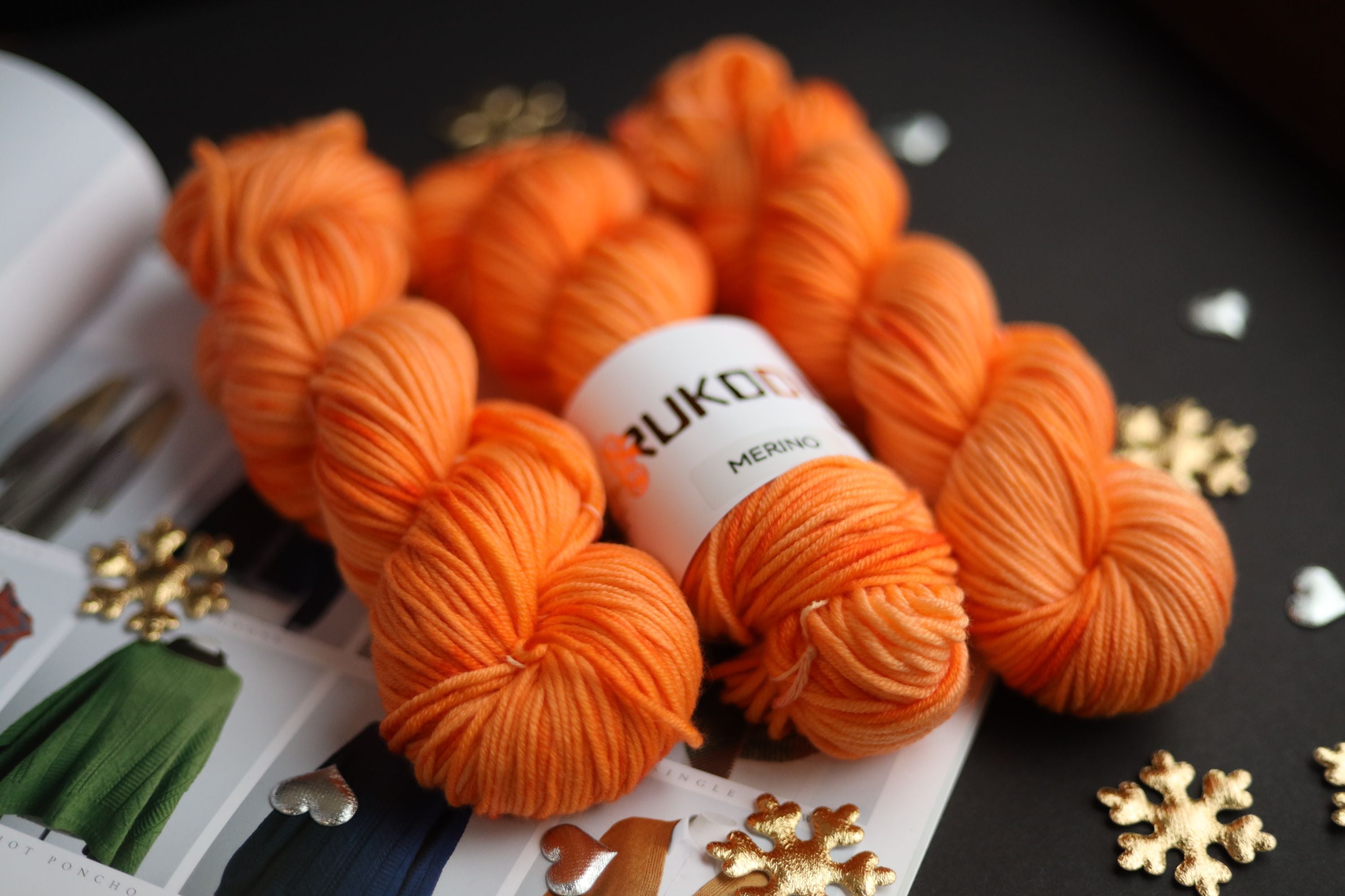 Hand dyed orange merino yarn skeins, sport weight superfine merino wool, 100g 180m