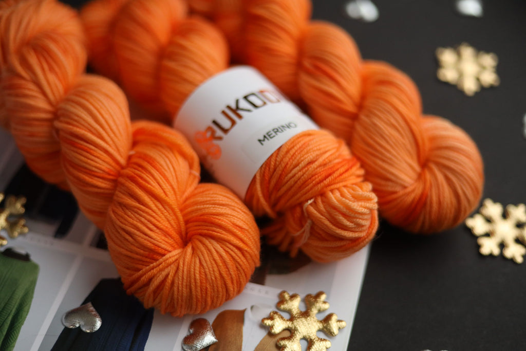 Hand dyed orange merino yarn skeins, sport weight superfine merino wool, 100g 180m
