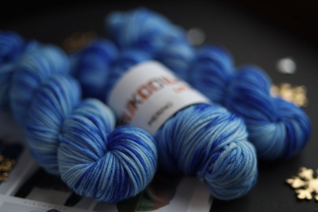 Hand dyed blue merino yarn skeins, 100g 180m sport weight wool