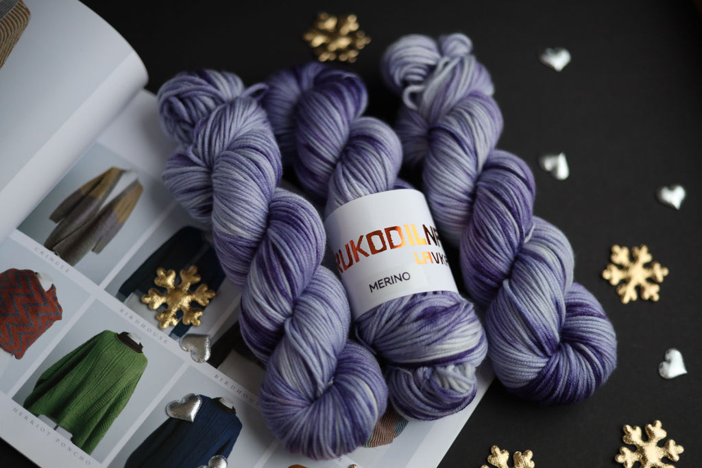 Purple hand dyed merino yarn skeins, 100% superfine merino wool, sport weight yarn