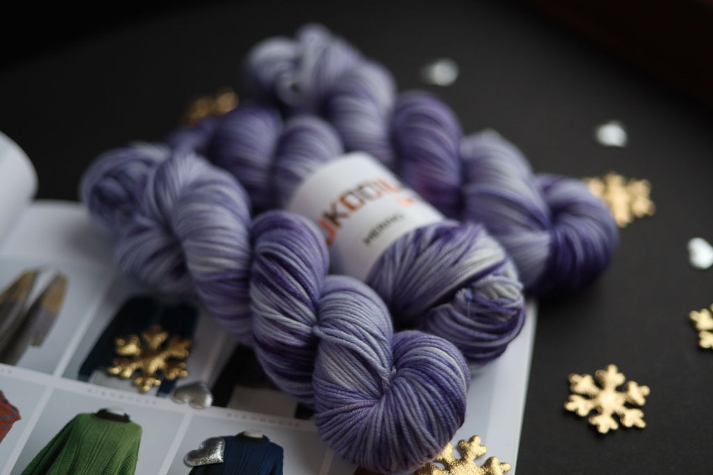 Purple hand dyed merino yarn skeins, 100% superfine merino wool, sport weight yarn