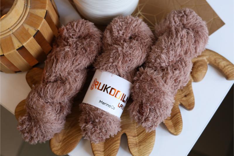 hand dyed faux fur yarn eyelash yarn fluffy teddy texture knitting yarn soft brown skein
