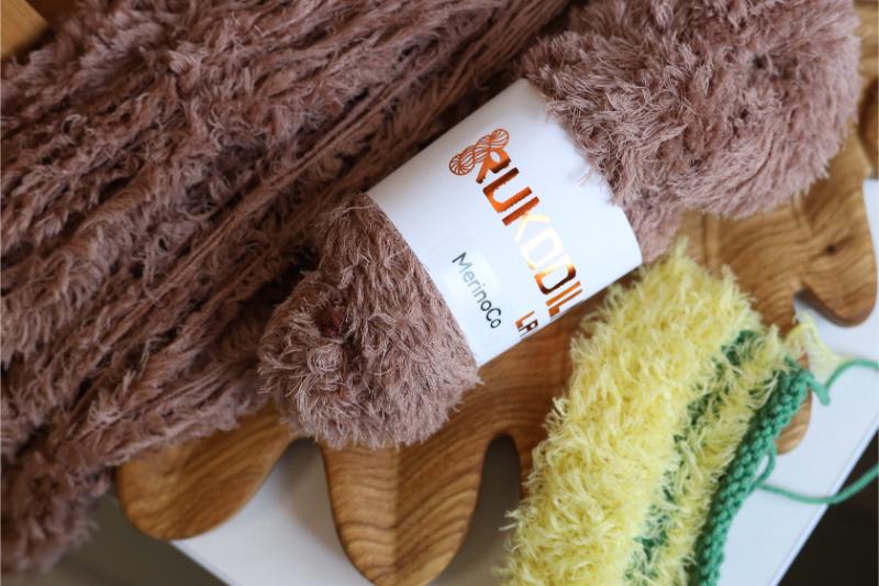 hand dyed faux fur yarn eyelash yarn fluffy teddy texture knitting yarn soft brown skein