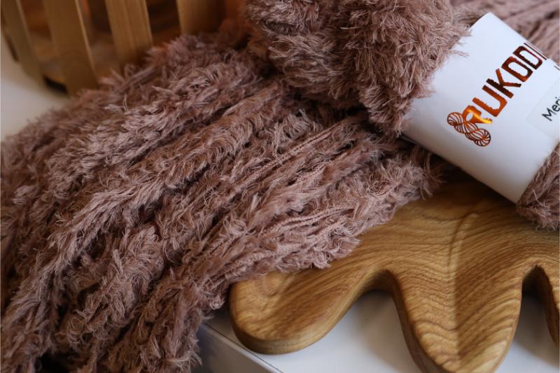 hand dyed faux fur yarn eyelash yarn fluffy teddy texture knitting yarn soft brown skein