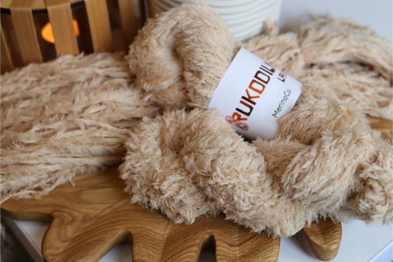 soft faux fur yarn teddy texture fluffy yarn skeins cozy neutral tone knitting yarn